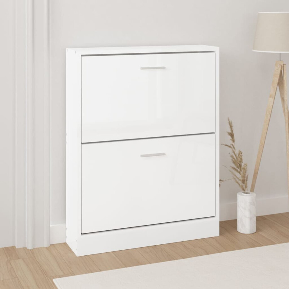 vidaXL Schoenenkast 59x17x81 cm bewerkt hout hoogglans wit afbeelding 1