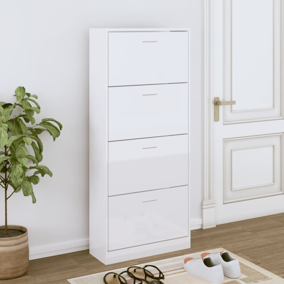 vidaXL Schoenenkast 63x24x147 cm bewerkt hout hoogglans wit afbeelding 1