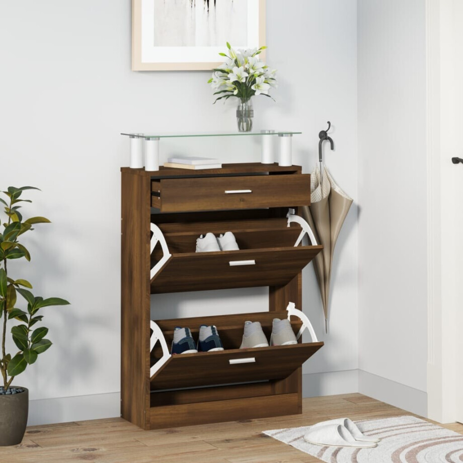 vidaXL Schoenenkast 63x24x104 cm bewerkt hout bruin eikenkleur afbeelding 1