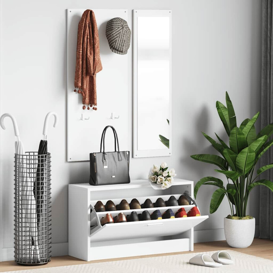 vidaXL Schoenenkastset 3-in-1 bewerkt hout wit afbeelding 1