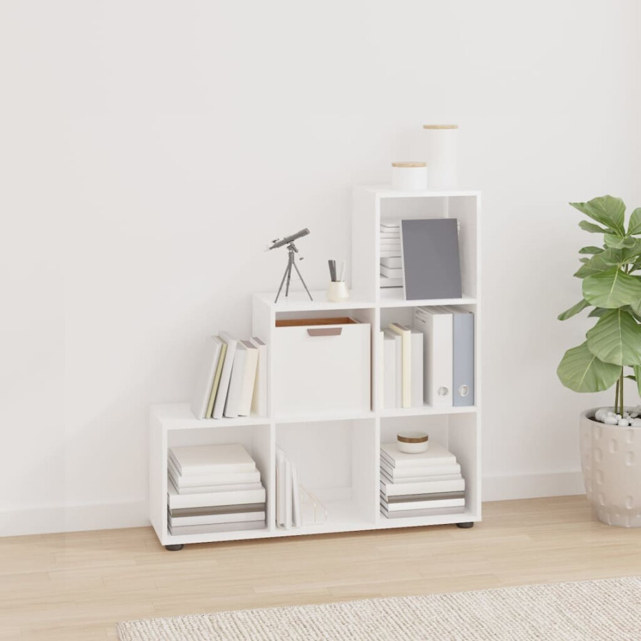 vidaXL Boekenkast trapvormig 107 cm bewerkt hout hoogglans wit vidaXL Boekenkast trapvormig 107 cm bewerkt hout hoogglans wit afbeelding 1