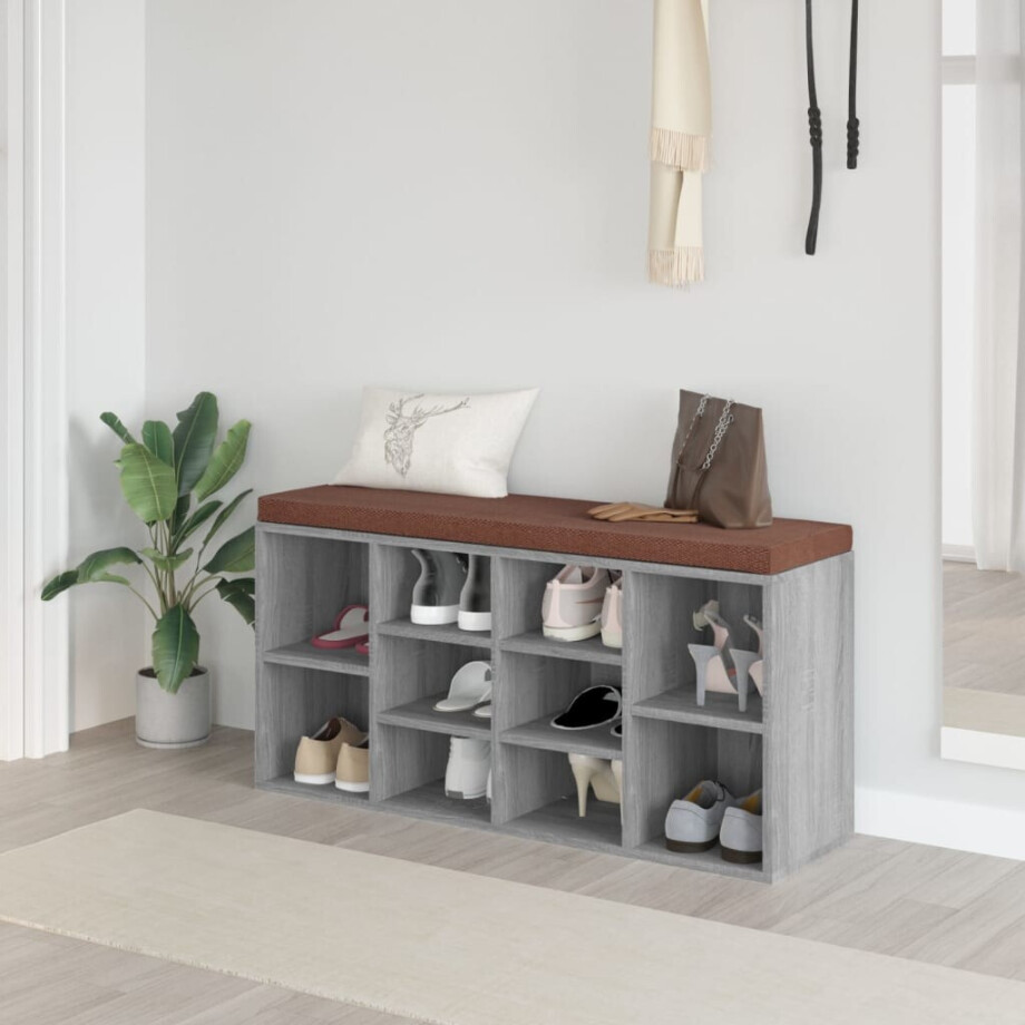 vidaXL Schoenenbank 103x30x48 cm bewerkt hout grijs sonoma eikenkleur afbeelding 1