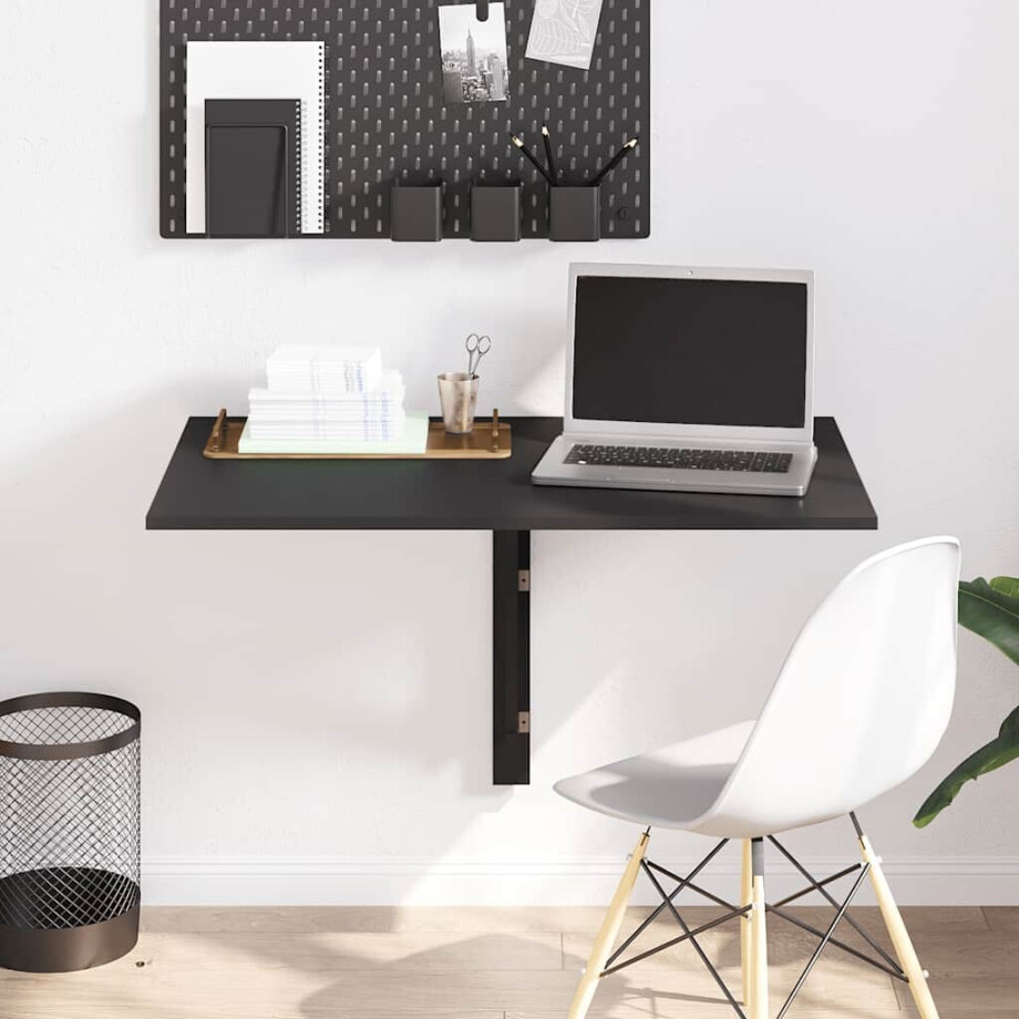 vidaXL Wandtafel inklapbaar 100x60x56 cm bewerkt hout zwart afbeelding 1