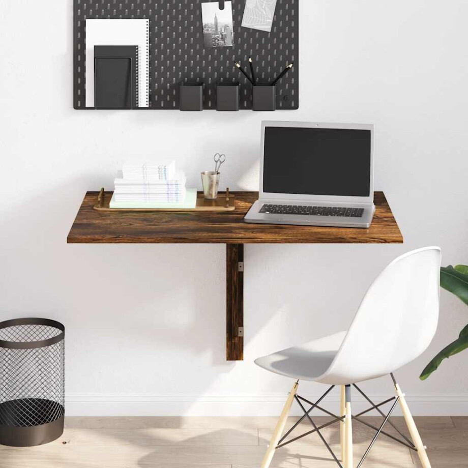 vidaXL Wandtafel inklapbaar 100x60x56 cm bewerkt hout gerookt eiken afbeelding 1