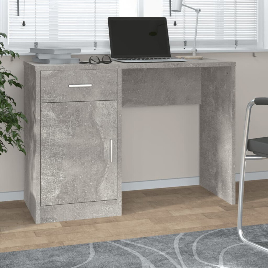 vidaXL Bureau met kast en lade 100x40x73 cm bewerkt hout betongrijs afbeelding 1