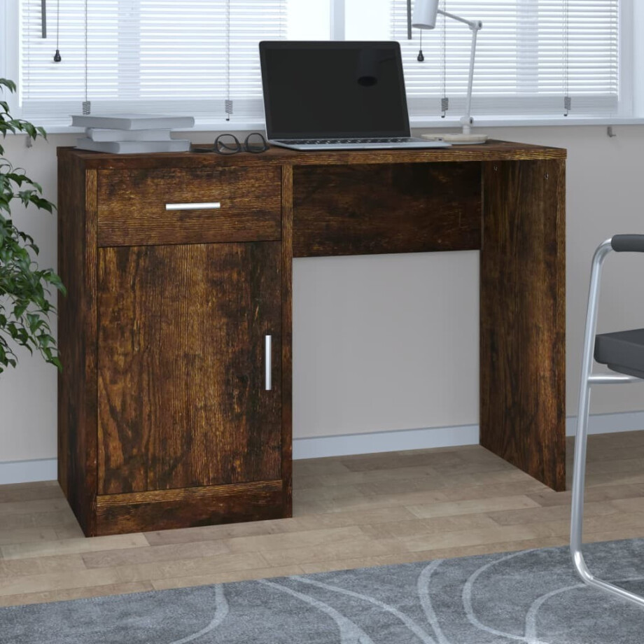 vidaXL Bureau met kast en lade 100x40x73 cm bewerkt hout gerookt eiken afbeelding 1