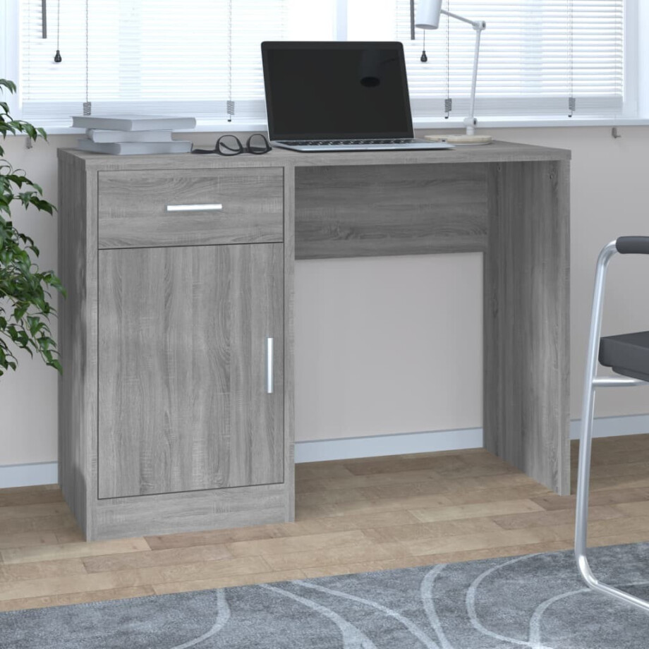 vidaXL Bureau met kast en lade 100x40x73 cm bewerkt hout grijs sonoma vidaXL Bureau met kast en lade 100x40x73 cm bewerkt hout grijs sonoma afbeelding 1