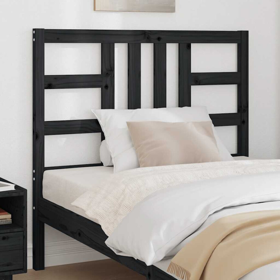 vidaXL Hoofdbord 106x4x100 cm massief grenenhout zwart afbeelding 1