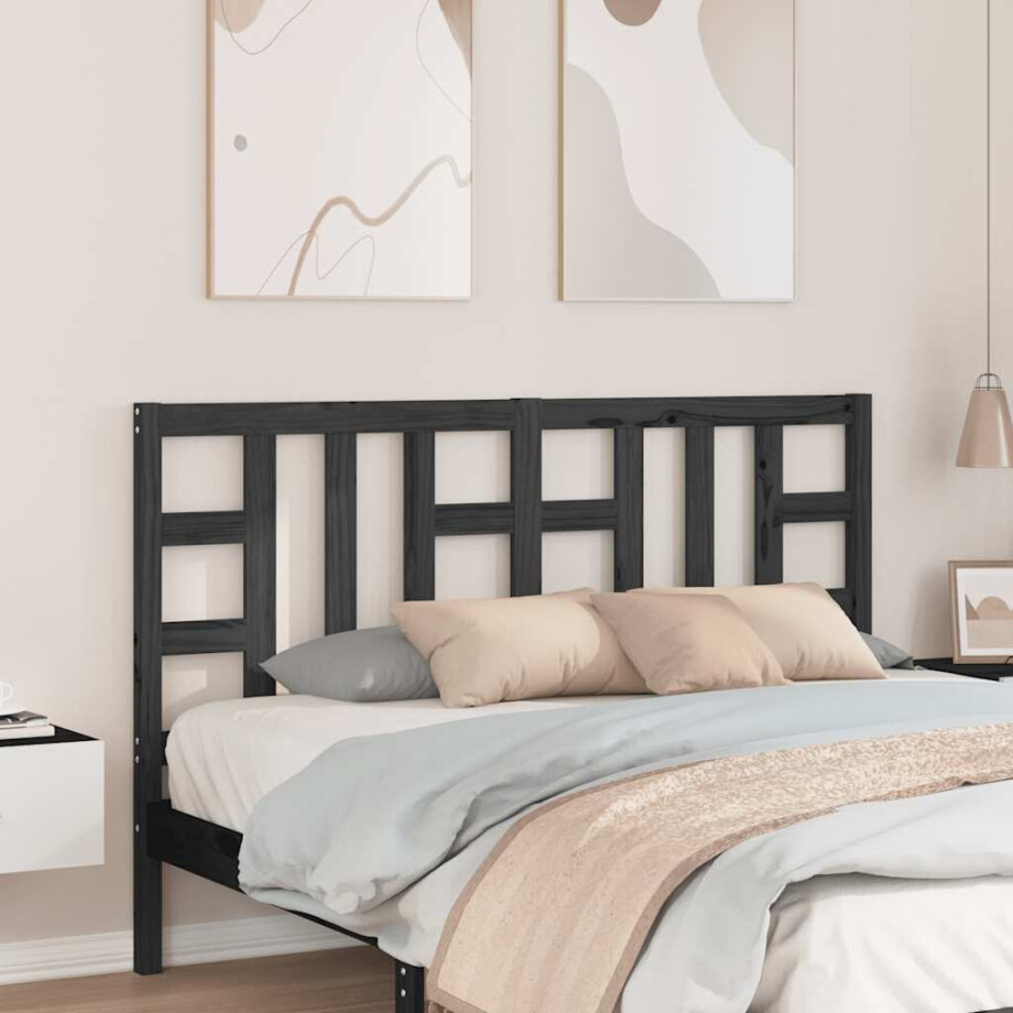 vidaXL Hoofdbord 146x4x100 cm massief grenenhout zwart afbeelding 1