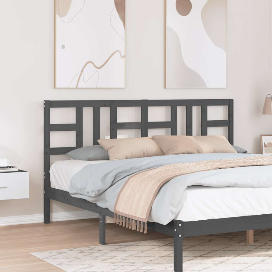 vidaXL Hoofdbord 186x4x100 cm massief grenenhout grijs vidaXL Hoofdbord 186x4x100 cm massief grenenhout grijs afbeelding 1