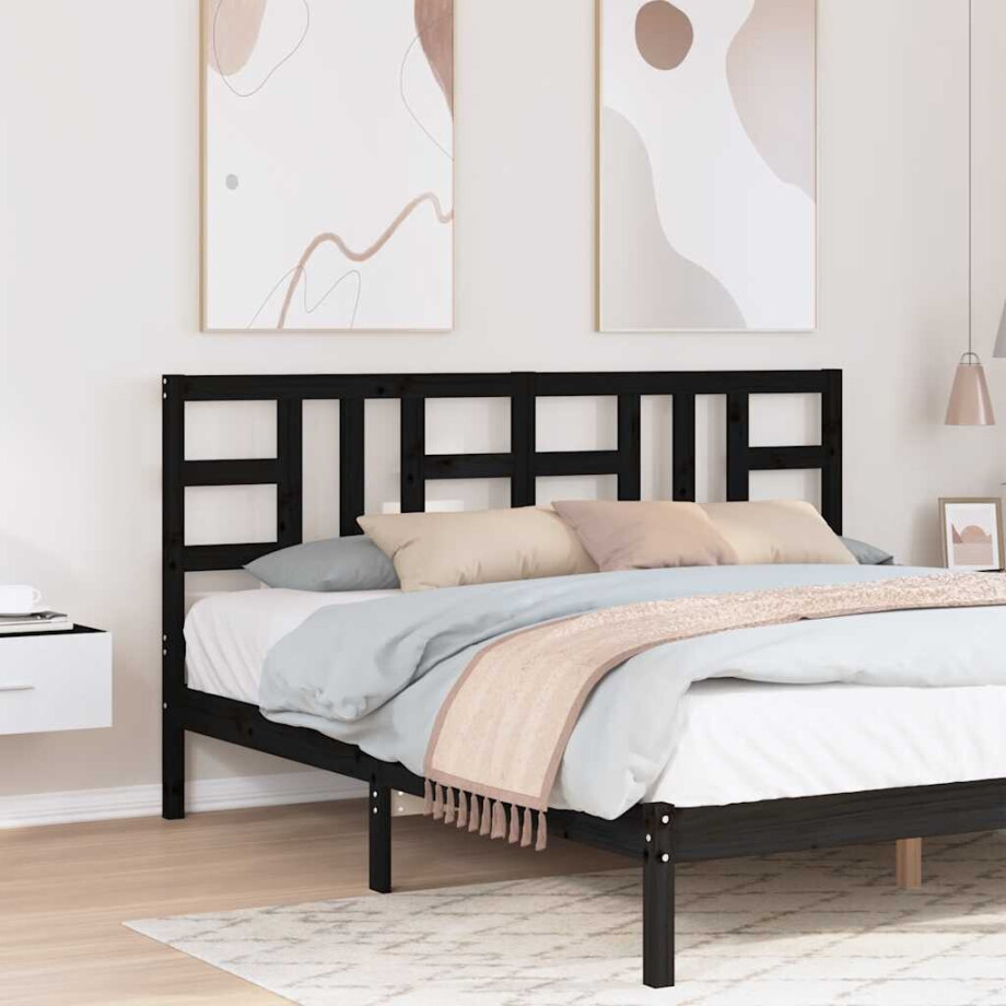 vidaXL Hoofdbord 186x4x100 cm massief grenenhout zwart afbeelding 1