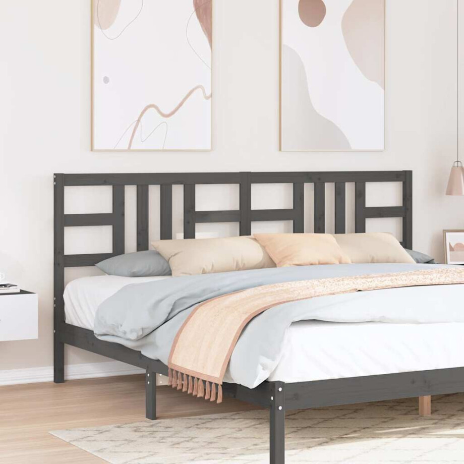 vidaXL Hoofdbord 206x4x100 cm massief grenenhout grijs vidaXL Hoofdbord 206x4x100 cm massief grenenhout grijs afbeelding 1