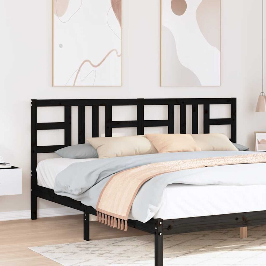 vidaXL Hoofdbord 206x4x100 cm massief grenenhout zwart afbeelding 1