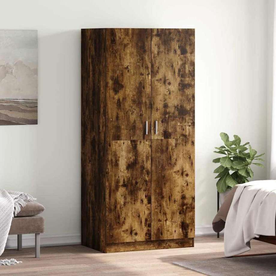 vidaXL Kledingkast 80x52x180 cm bewerkt hout gerookt eikenkleurig afbeelding 1