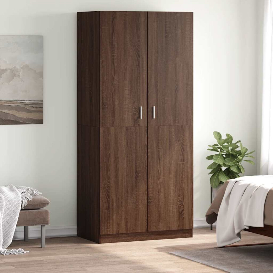 vidaXL Kledingkast 90x52x200 cm bewerkt hout bruin eikenkleur afbeelding 1