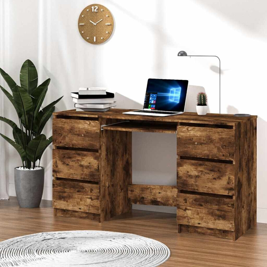vidaXL Bureau 140x50x77 cm bewerkt hout gerookt eikenkleurig vidaXL Bureau 140x50x77 cm bewerkt hout gerookt eikenkleurig afbeelding 1