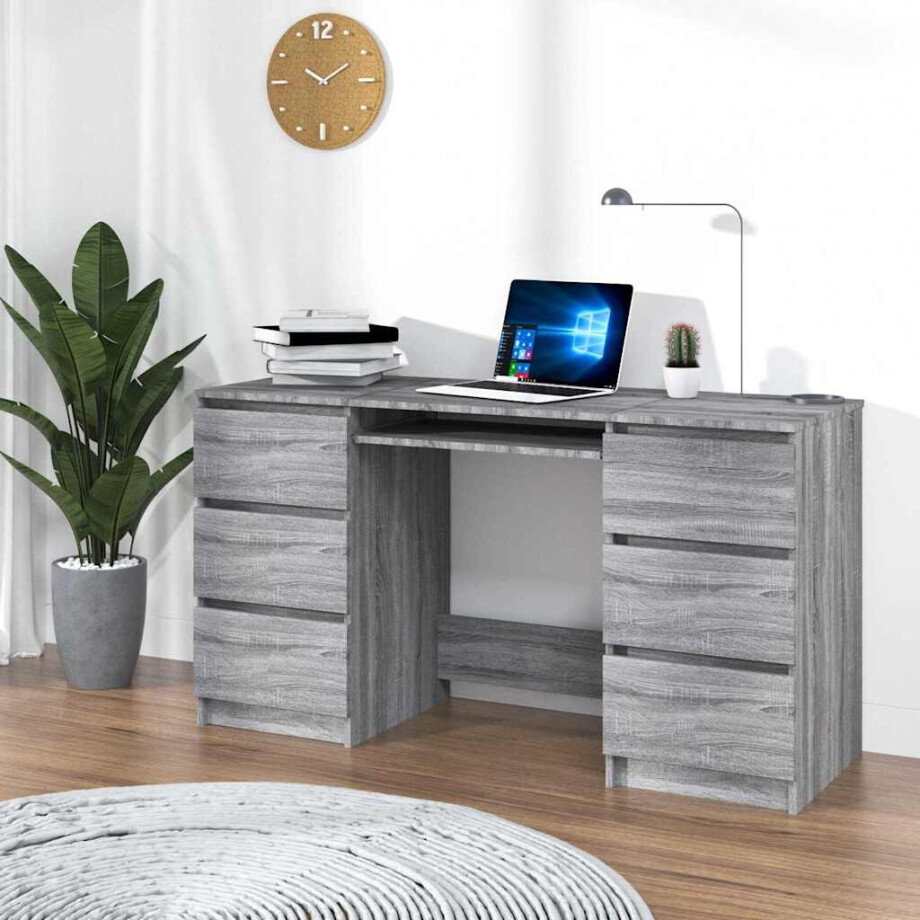 vidaXL Bureau 140x50x77 cm bewerkt hout grijs sonoma eikenkleurig afbeelding 1