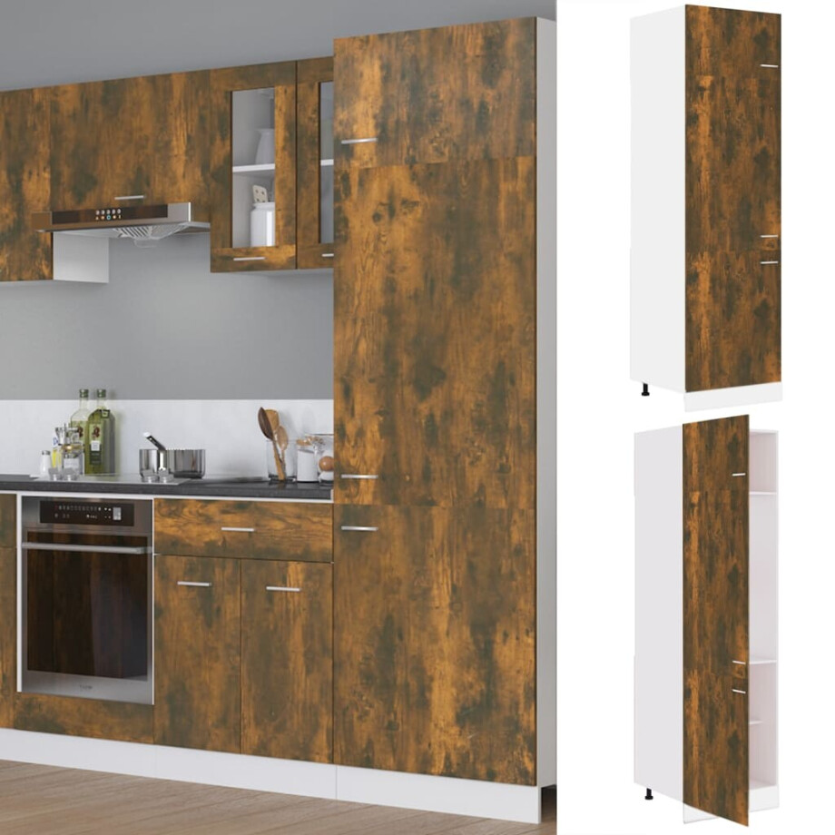 vidaXL Ombouwkast voor koelkast Lyon 60x57x207 cm bewerkt hout gerookt eikenkleurig afbeelding 1