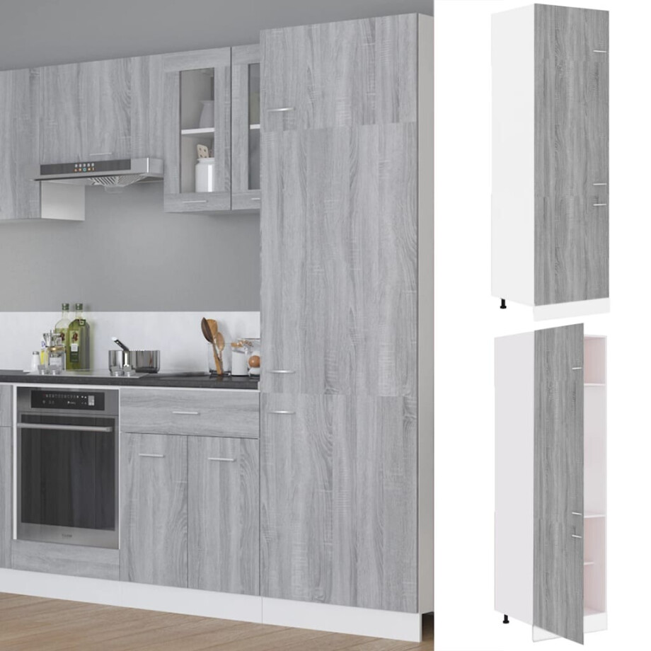 vidaXL Ombouwkast voor koelkast Lyon 60x57x207 cm bewerkt hout grijs sonoma eikenkleur afbeelding 1