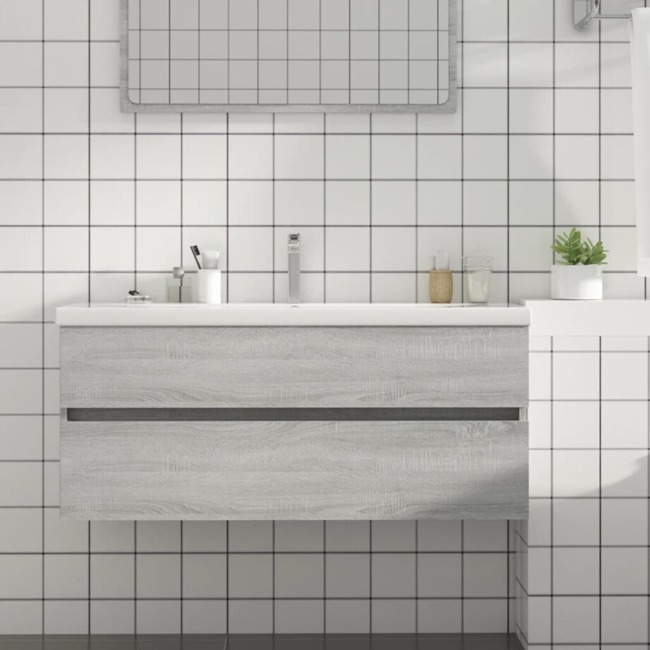 vidaXL Wastafelkast 100x38,5x45 cm bewerkt hout grijs sonoma eiken vidaXL Wastafelkast 100x38,5x45 cm bewerkt hout grijs sonoma eiken afbeelding 1