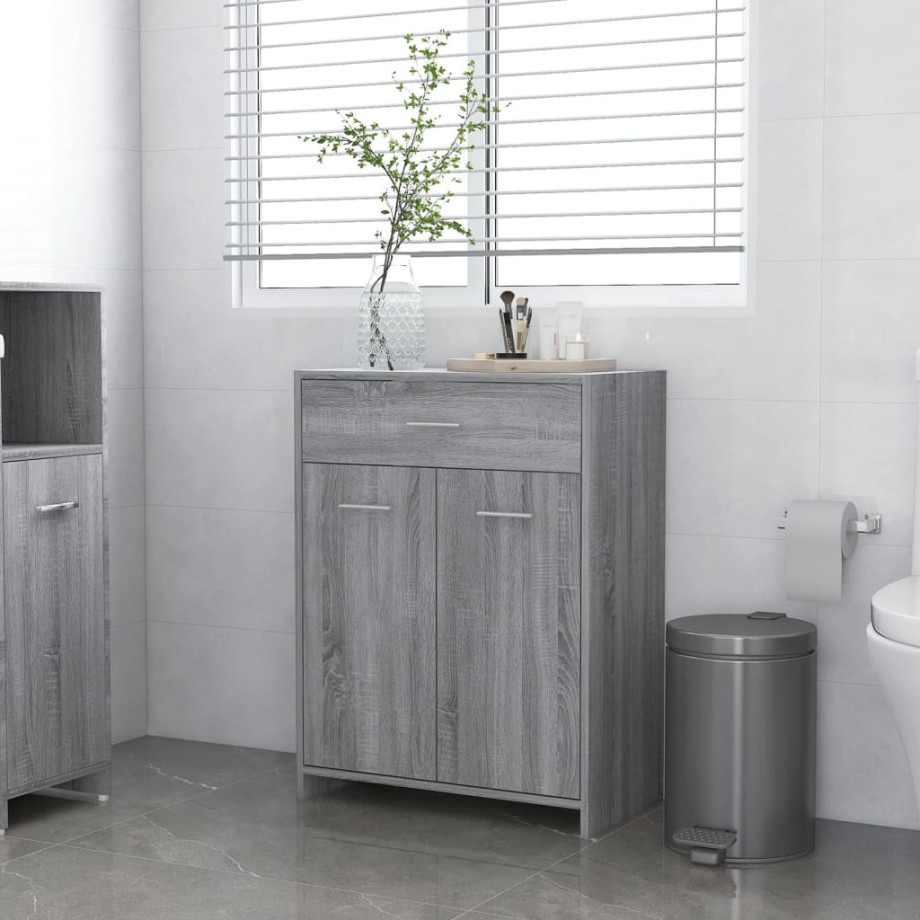 vidaXL Badkamerkast 60x33x80 cm bewerkt hout grijs sonoma eikenkleurig afbeelding 1