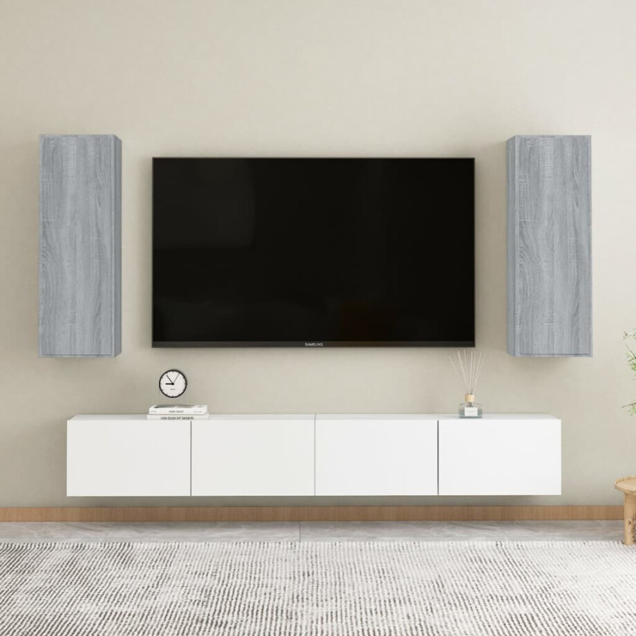 vidaXL Tv-meubelen 2 st 30,5x30x90 cm bewerkt hout grijs sonoma eiken afbeelding 1