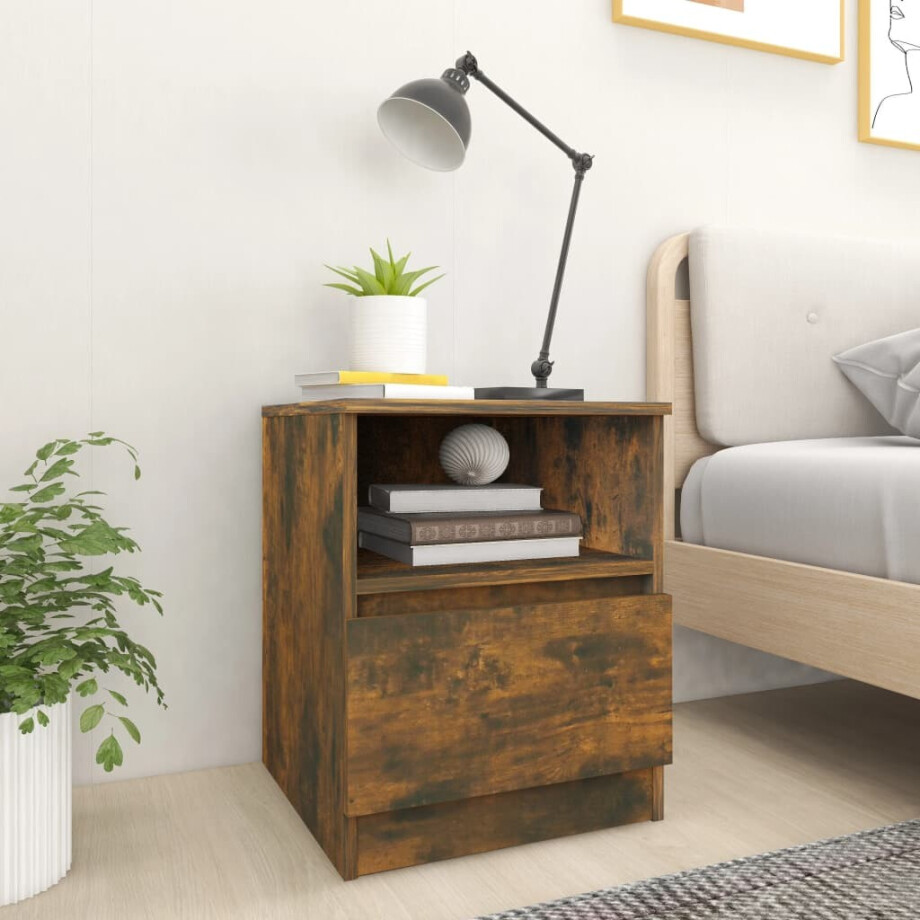vidaXL Nachtkastje 40x40x50 cm bewerkt hout gerookt eikenkleurig afbeelding 1