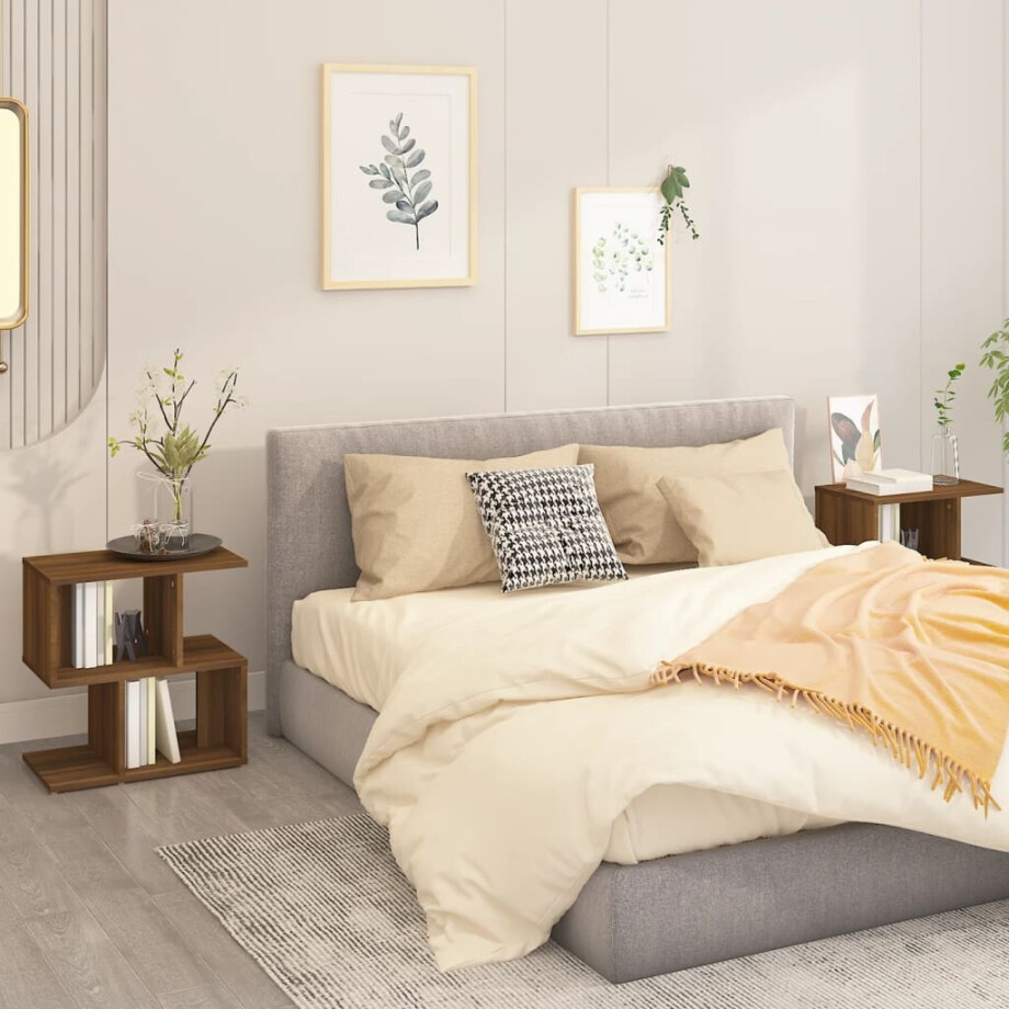 vidaXL Nachtkastjes 2 st 50x30x51,5 cm bewerkt hout bruin eikenkleur vidaXL Nachtkastjes 2 st 50x30x51,5 cm bewerkt hout bruin eikenkleur afbeelding 1