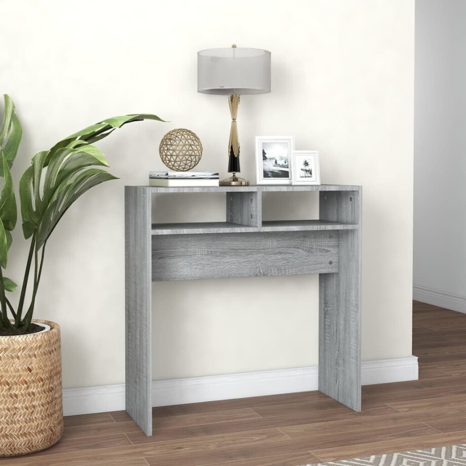 vidaXL Wandtafel 78x30x80 cm bewerkt hout grijs sonoma eikenkleurig afbeelding 1