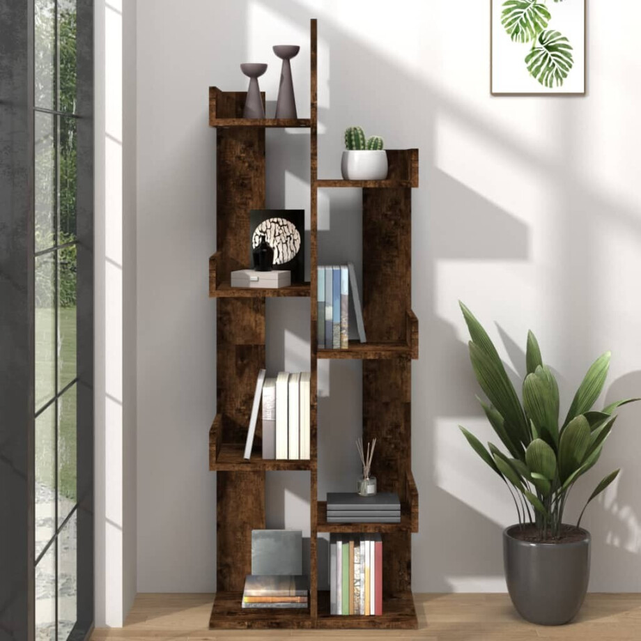 vidaXL Boekenkast 48x25,5x140 cm bewerkt hout gerookt eikenkleurig afbeelding 1
