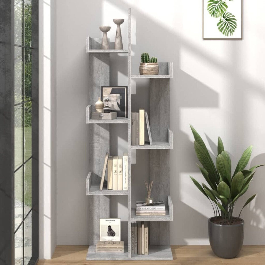 vidaXL Boekenkast 48x25,5x140 cm bewerkt hout grijs sonoma eikenkleur afbeelding 1