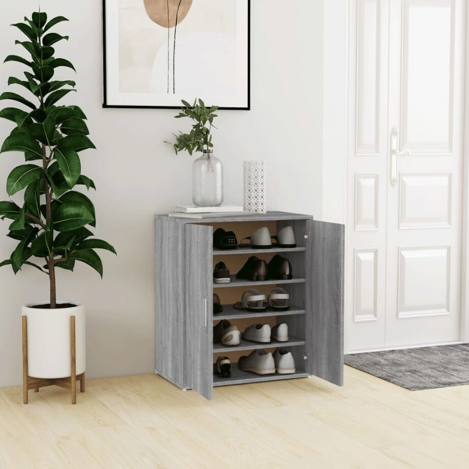 vidaXL Schoenenkast 60x35x70 cm bewerkt hout grijs sonoma eikenkleurig afbeelding 1