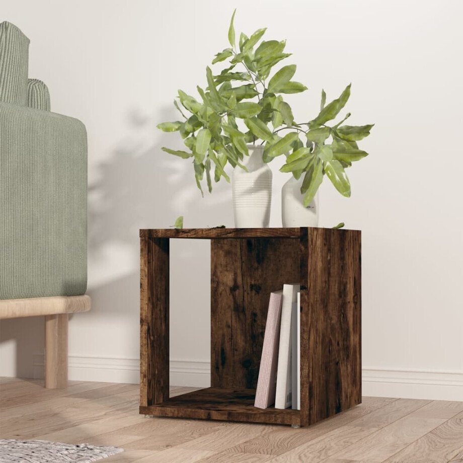 vidaXL Bijzettafel 33x33x34,5 cm bewerkt hout gerookt eikenkleurig afbeelding 1