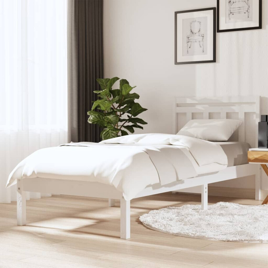 vidaXL Bedframe massief hout wit 90x190 cm vidaXL Bedframe massief hout wit 90x190 cm afbeelding 1