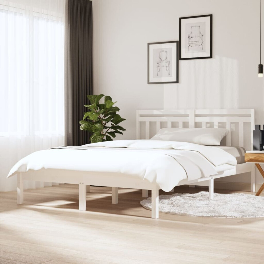 vidaXL Bedframe massief grenenhout wit 140x190 cm afbeelding 1