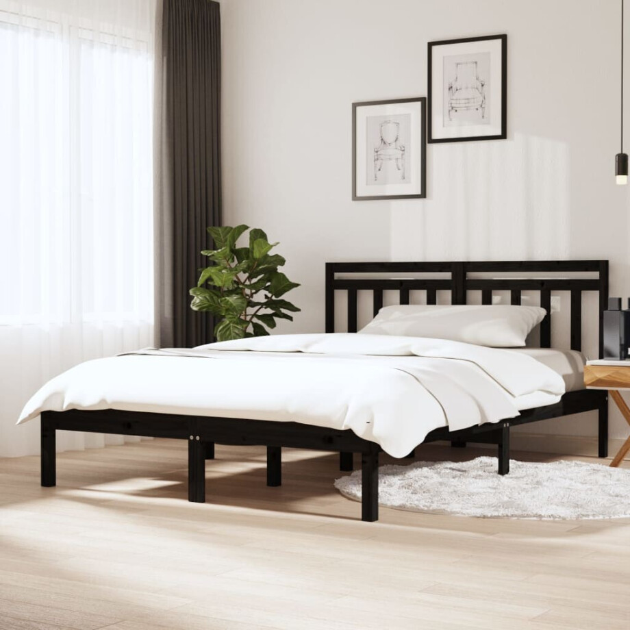 vidaXL Bedframe massief grenenhout zwart 140x190 cm vidaXL Bedframe massief grenenhout zwart 140x190 cm afbeelding 1