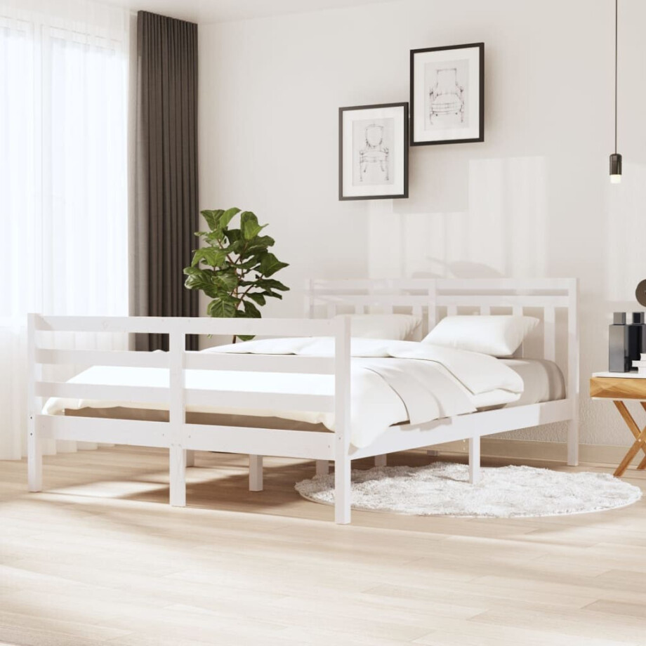 vidaXL Bedframe massief hout wit 135x190 cm afbeelding 1