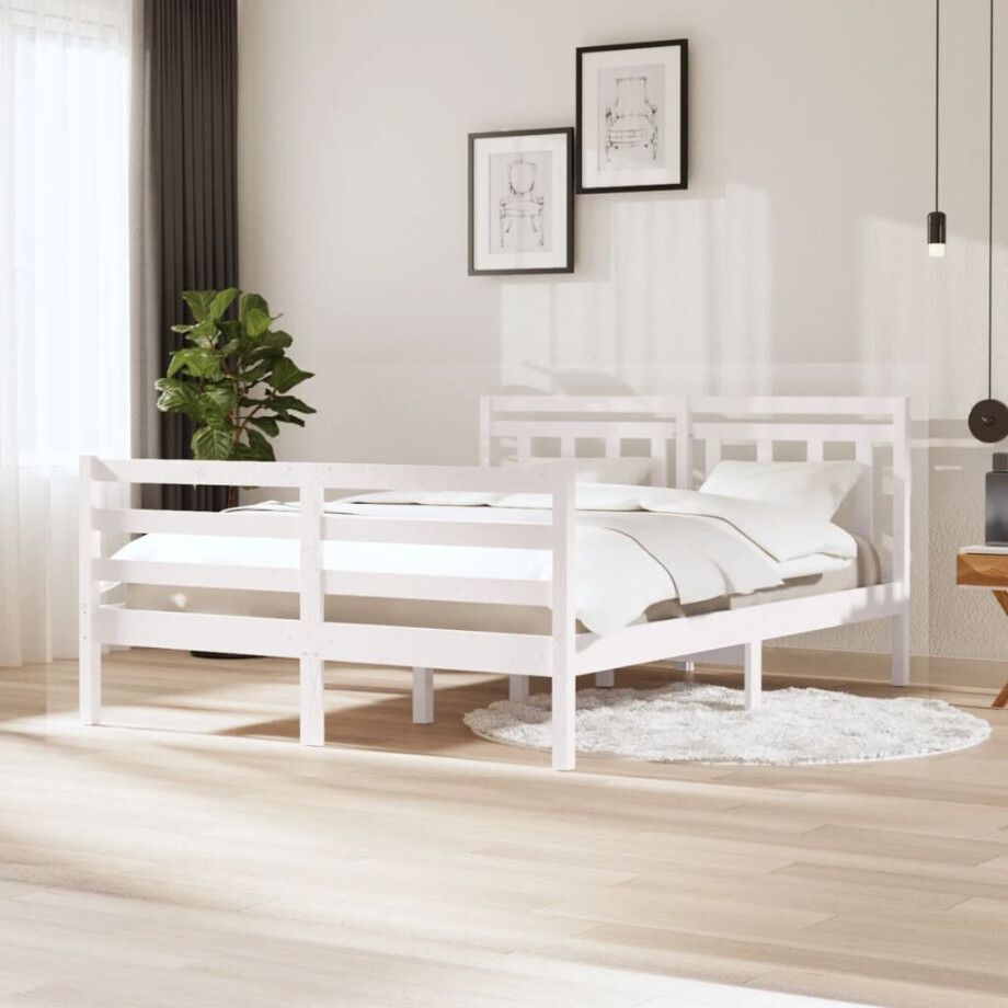 vidaXL Bedframe massief hout wit 140x200 cm afbeelding 1