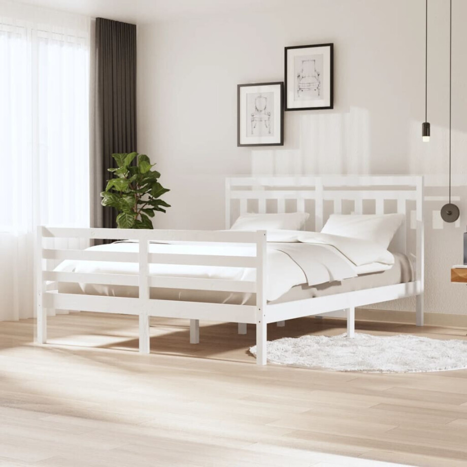 vidaXL Bedframe massief hout wit 150x200 cm afbeelding 1