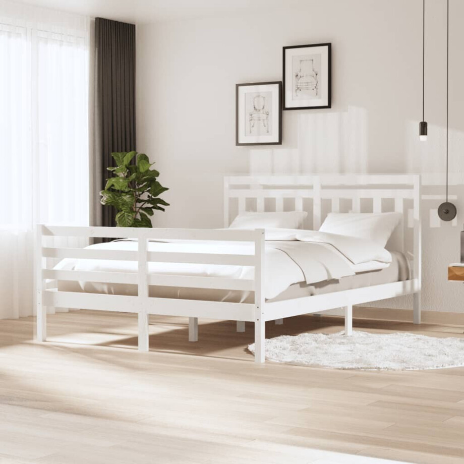 vidaXL Bedframe massief grenenhout wit 160x200 cm afbeelding 1