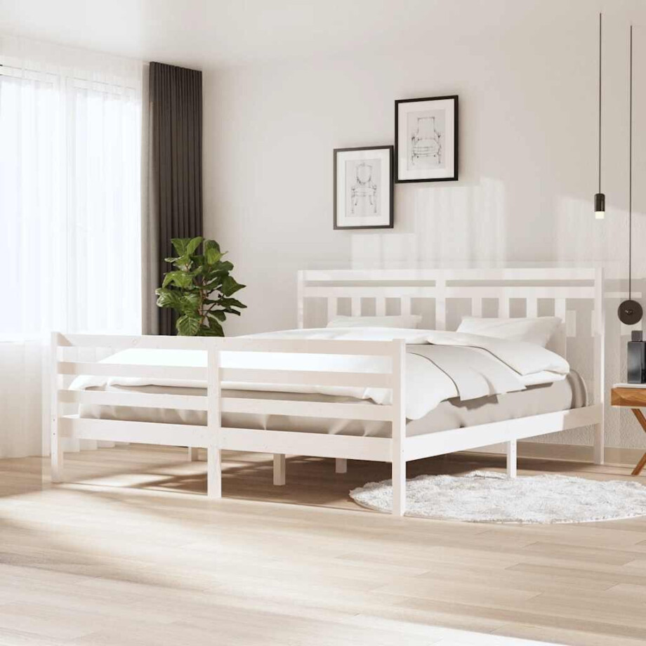 vidaXL Bedframe massief hout wit 180x200 cm afbeelding 1