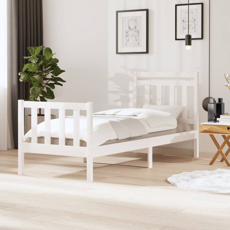 vidaXL Bedframe massief hout wit 90x190 cm vidaXL Bedframe massief hout wit 90x190 cm afbeelding 1