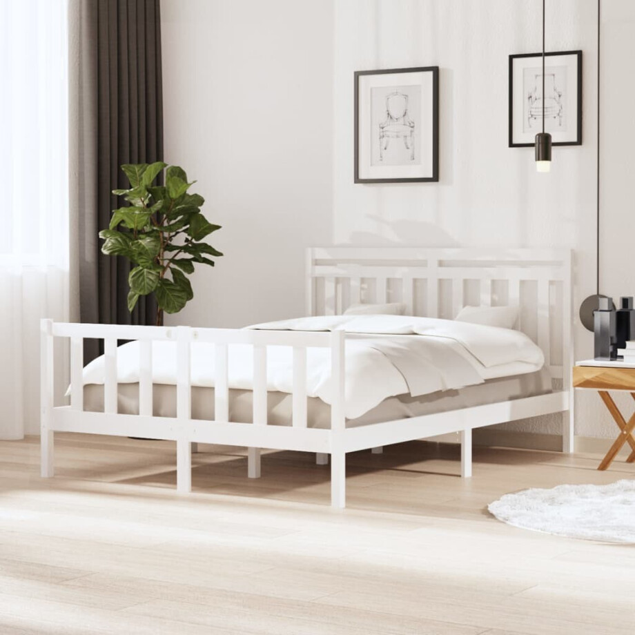 vidaXL Bedframe massief hout wit 150x200 cm afbeelding 1