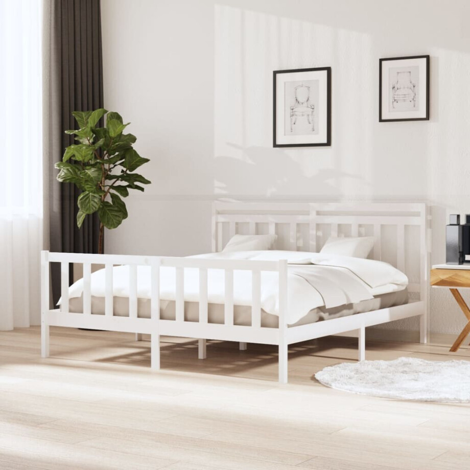 vidaXL Bedframe massief grenenhout wit 160x200 cm afbeelding 1