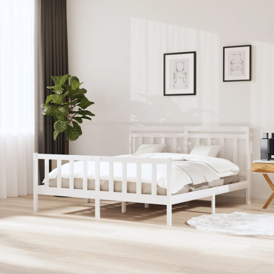 vidaXL Bedframe massief hout wit 180x200 cm afbeelding 1