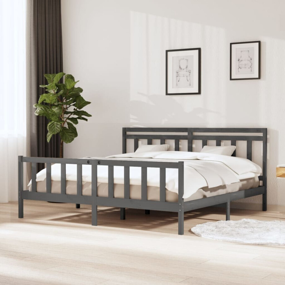 vidaXL Bedframe massief hout grijs 200x200 cm afbeelding 1
