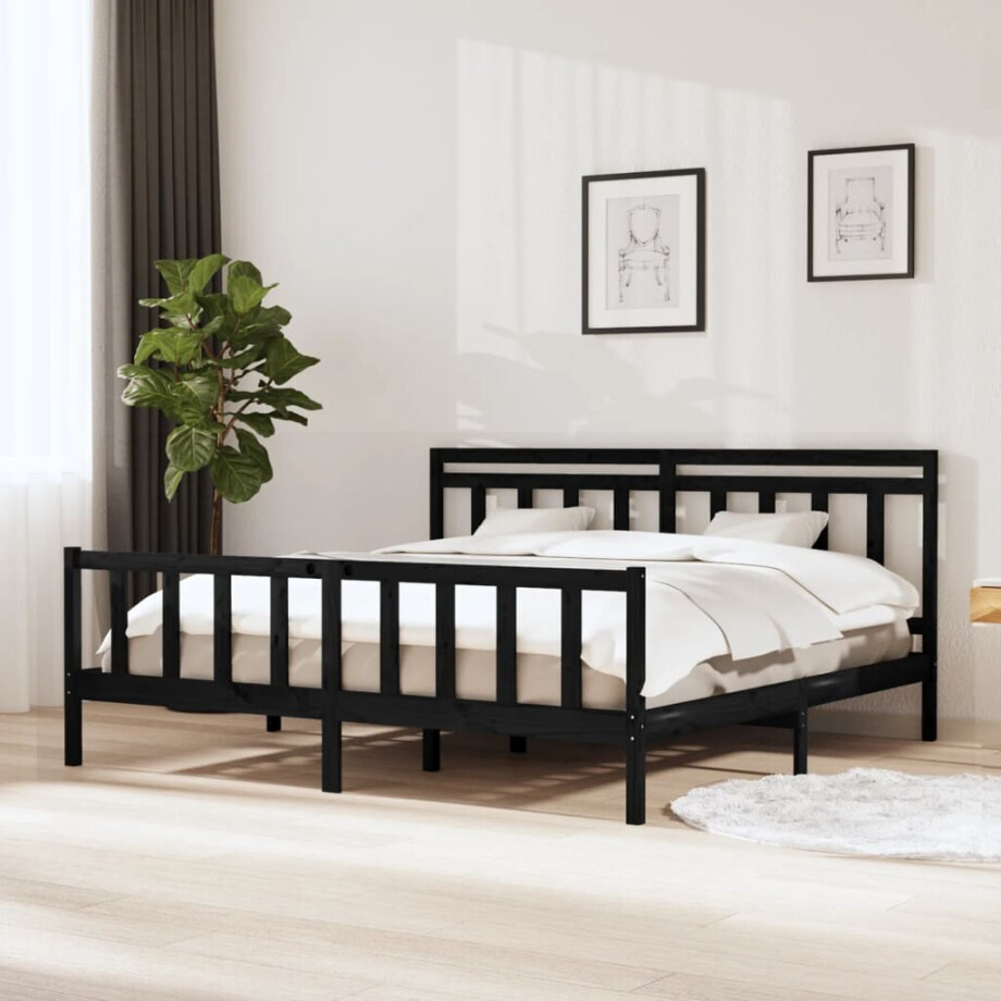 vidaXL Bedframe massief hout zwart 200x200 cm afbeelding 1