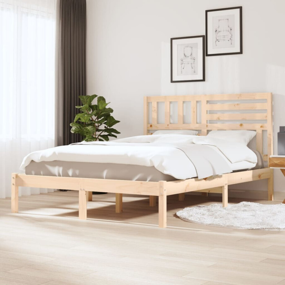 vidaXL Bedframe massief grenenhout 135x190 cm vidaXL Bedframe massief grenenhout 135x190 cm afbeelding 1