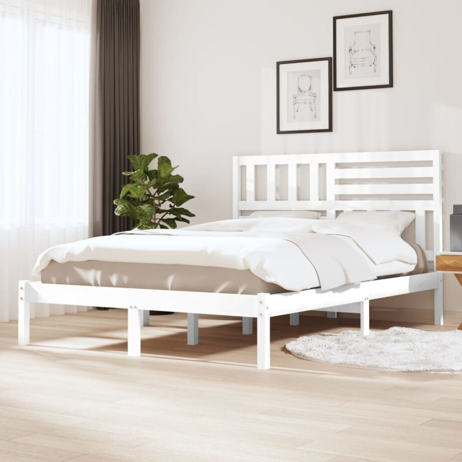 vidaXL Bedframe massief grenenhout wit 140x190 cm afbeelding 1