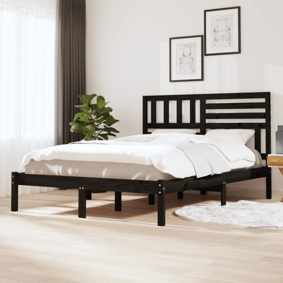 vidaXL Bedframe massief grenenhout zwart 140x190 cm vidaXL Bedframe massief grenenhout zwart 140x190 cm afbeelding 1